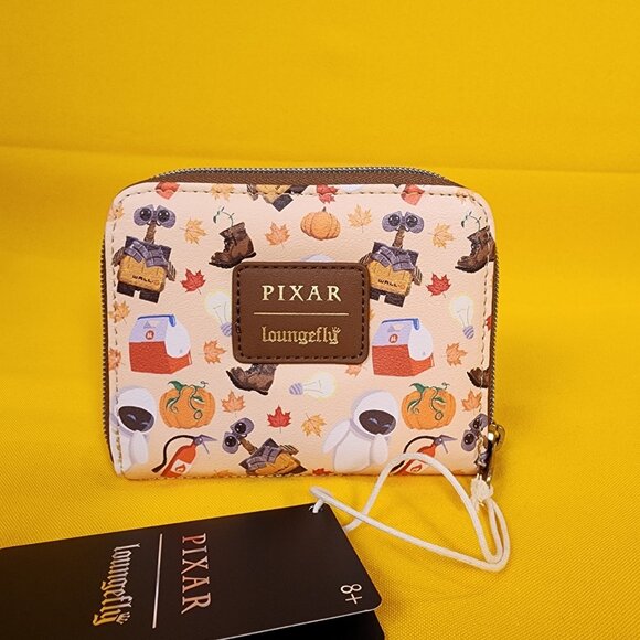 Loungefly Disney Pixar WALL-E & Eve Fall Autum Leaf Pumpkin Icons Zipper Wallet - Picture 4 of 13